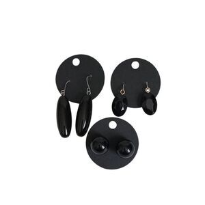 Solid Black Dangle Drop and Stud Style Acyrlic Fashion Earrings Set of 3 Bundle